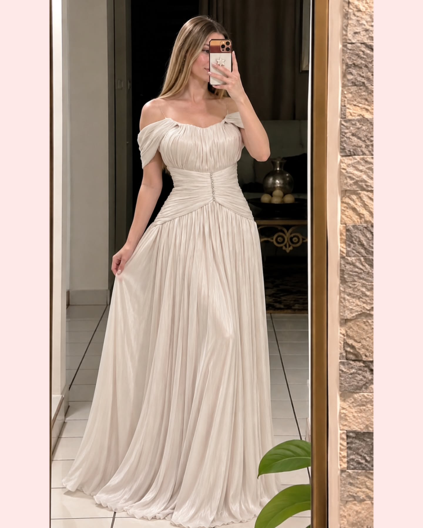 Pleated Off-the-Shoulder Lace-Up Corset Gown