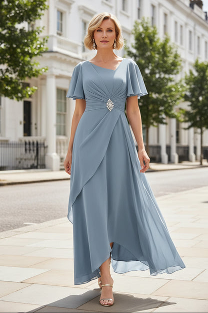 Flutter Sleeve High-Low Chiffon Formal Dress