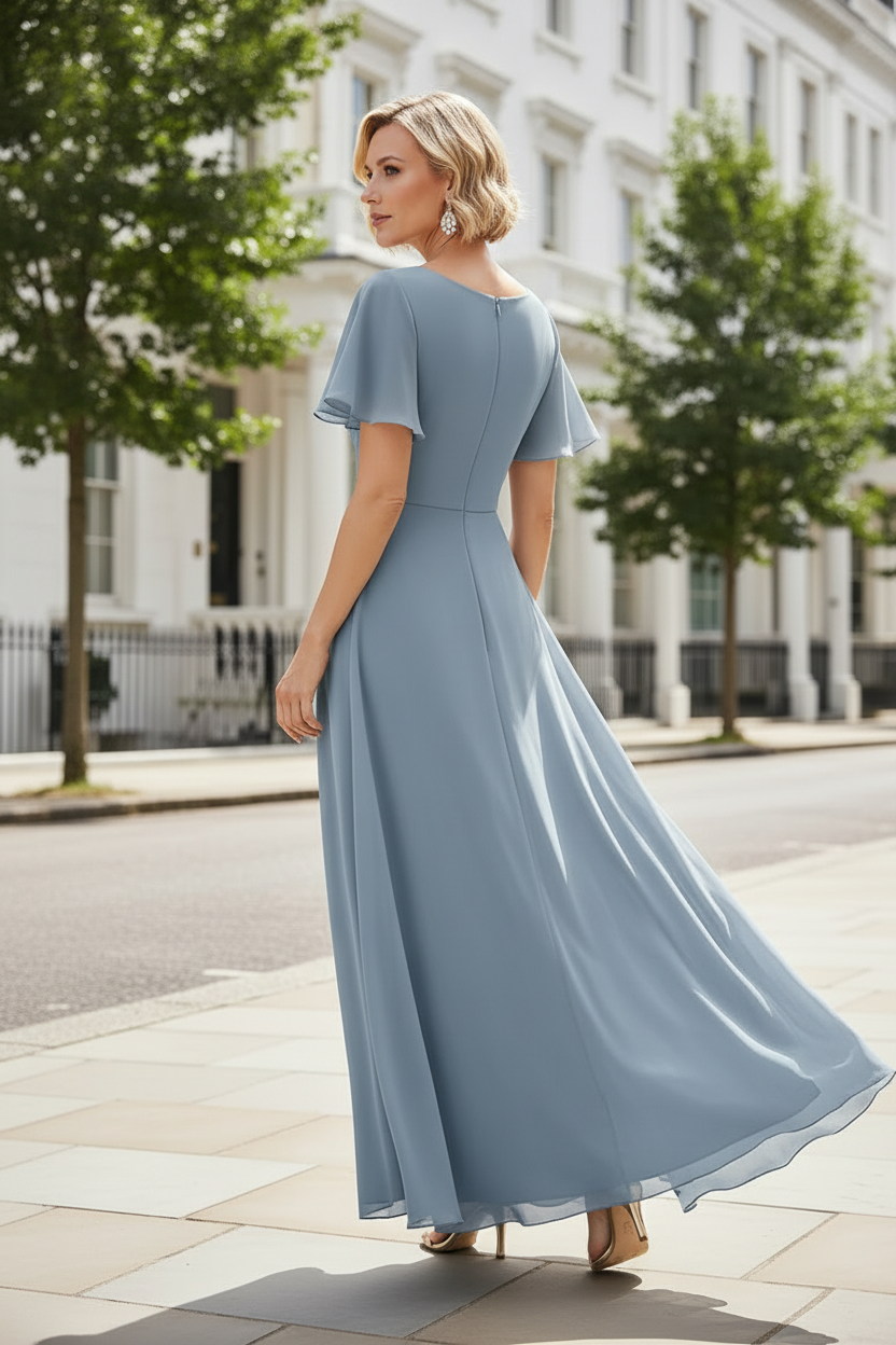 Flutter Sleeve High-Low Chiffon Formal Dress
