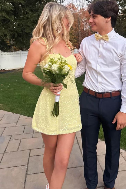 Sequin Spaghetti Strap A-Line Homecoming Dress