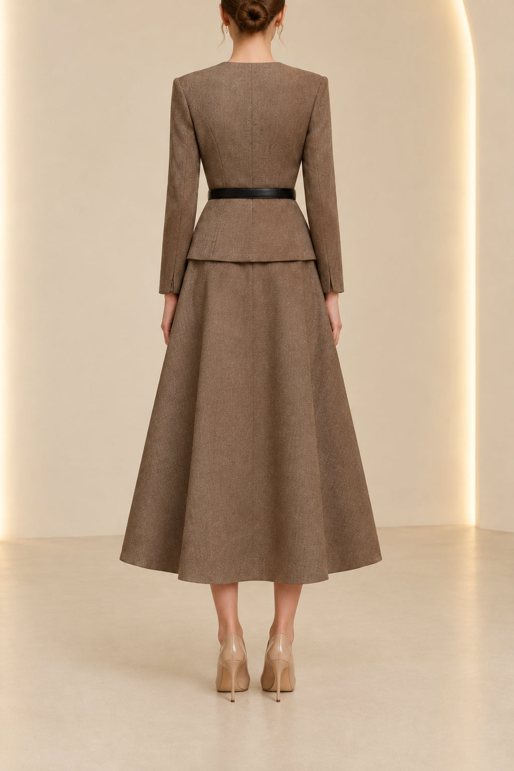 Peplum Jacket and A-Line Skirt Two-Piece Set