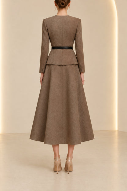 Peplum Jacket and A-Line Skirt Two-Piece Set