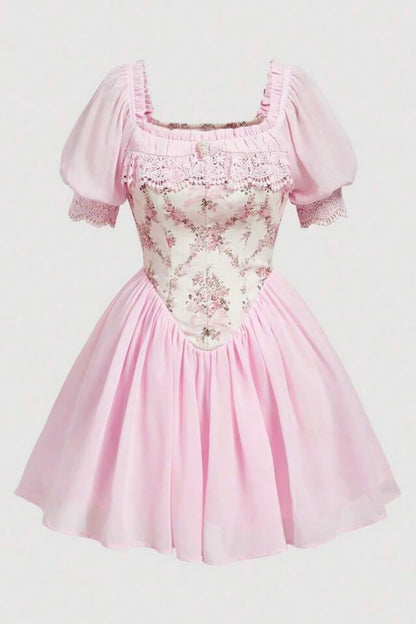 Vintage Inspired Floral Puff Sleeve Mini Dress