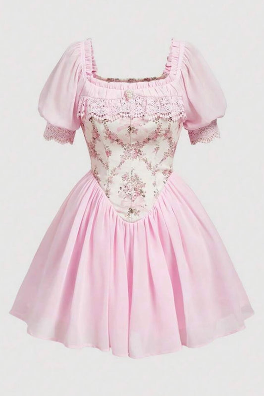 Vintage Inspired Floral Puff Sleeve Mini Dress