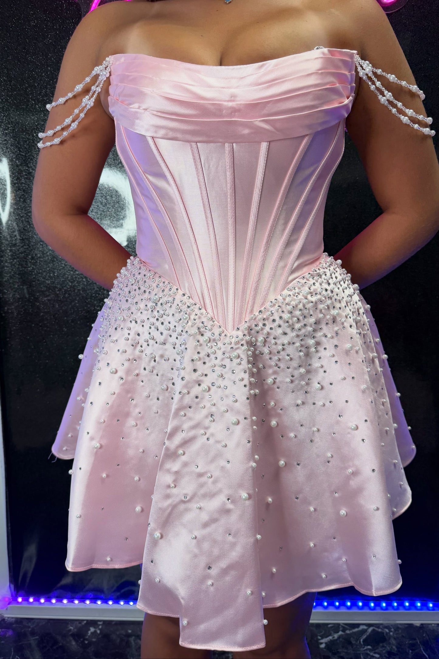 Sweetheart Pearl Corset Homecoming Dress