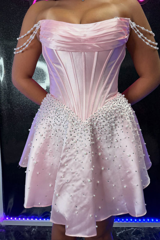 Sweetheart Pearl Corset Homecoming Dress