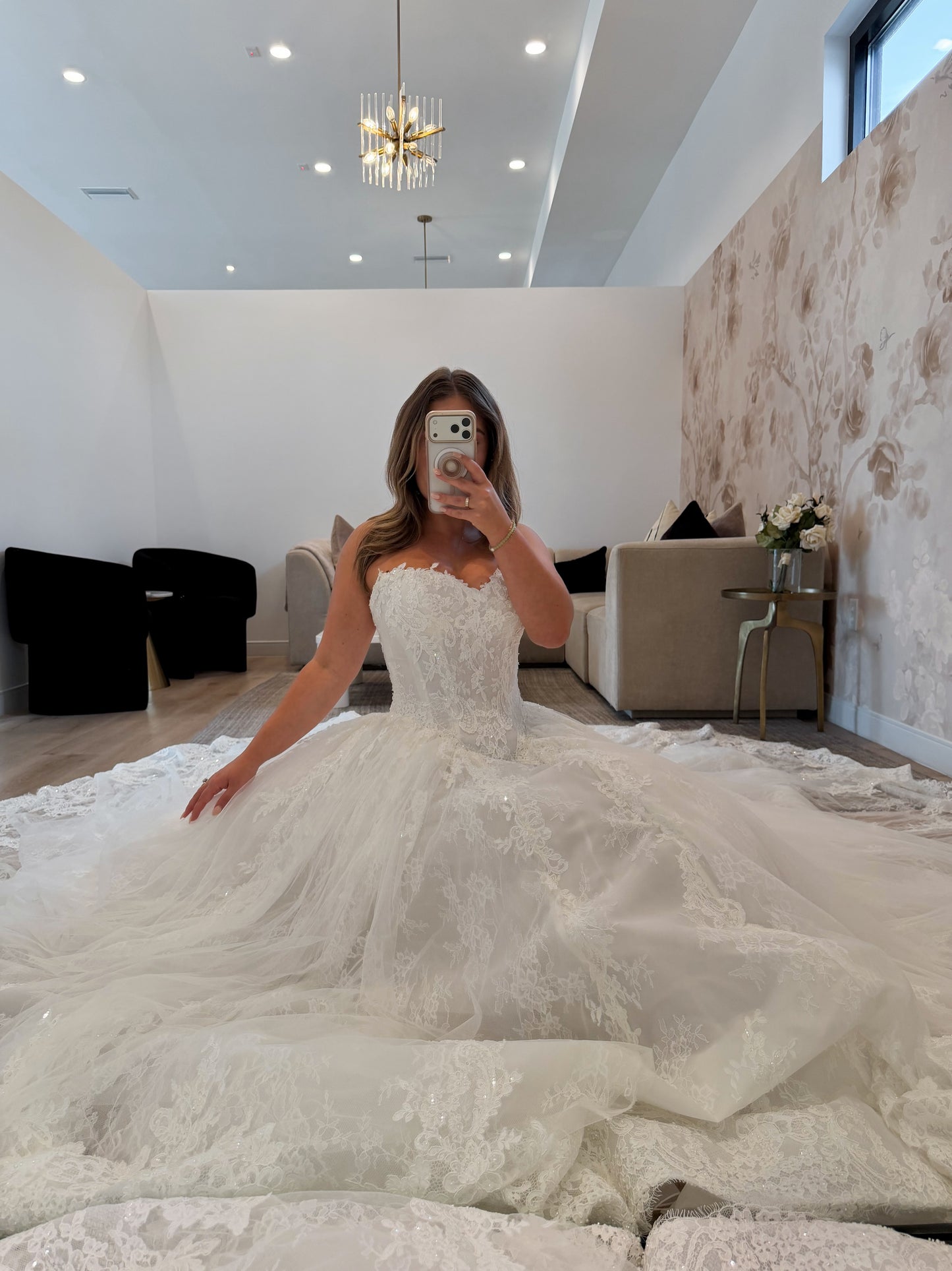 Strapless Sweetheart Lace Ball Gown Wedding Dress