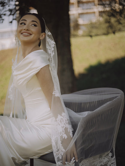 Off-the-Shoulder Satin Wedding Dress