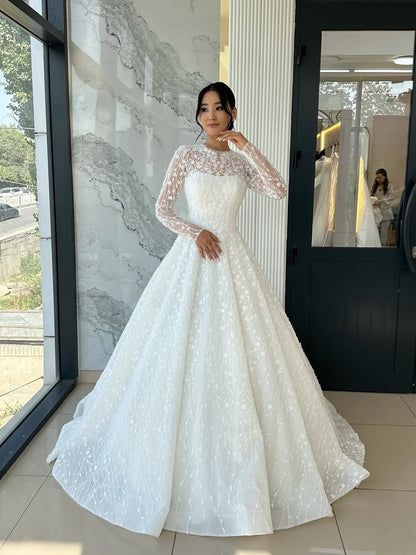 Illusion Long Sleeve Ball Gown Wedding Dress