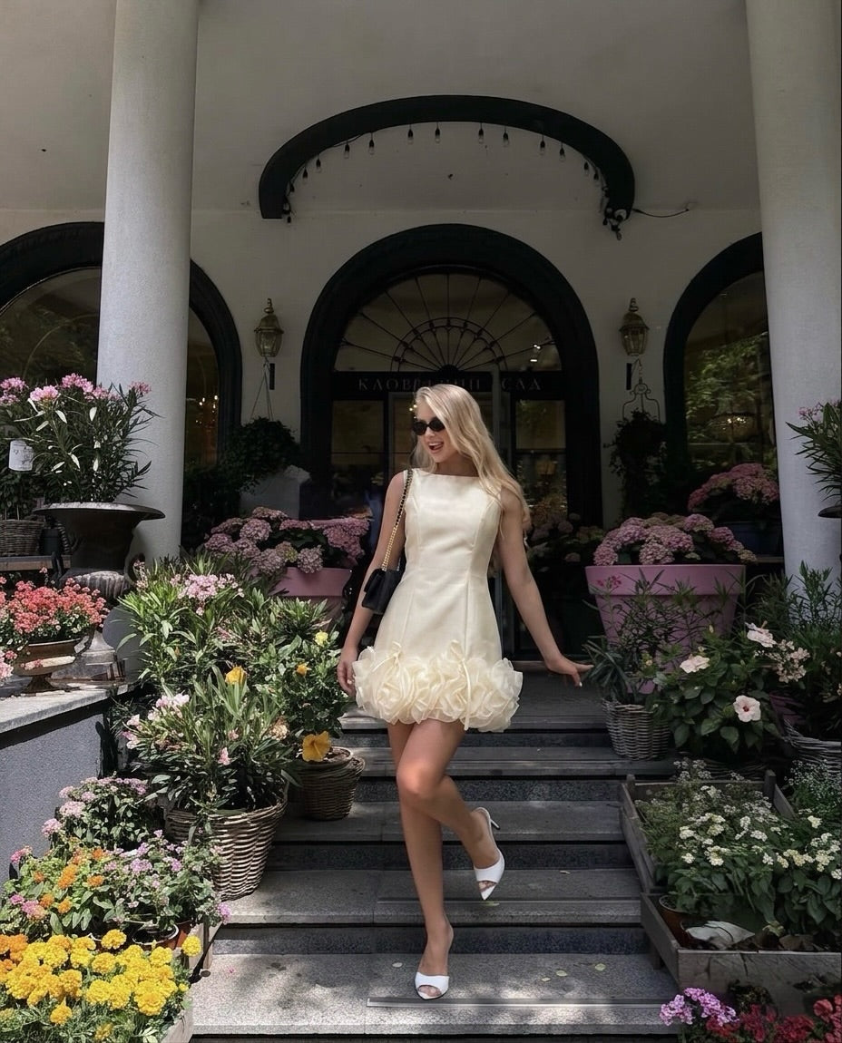 Sleeveless Bateau Neck Mini Dress with Ruffled Hem