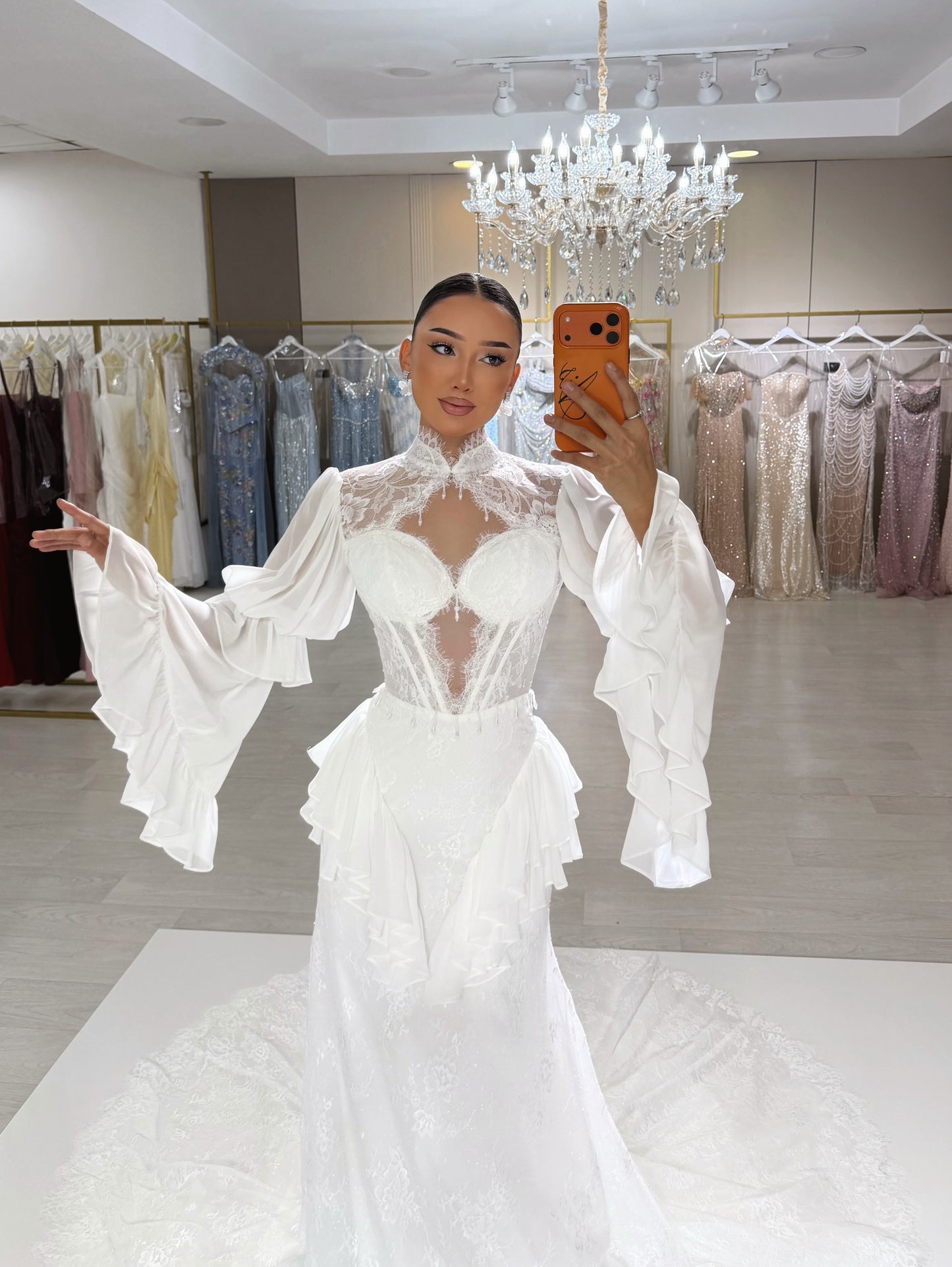 Corset Lace Wedding Dress with Bell Sleeves