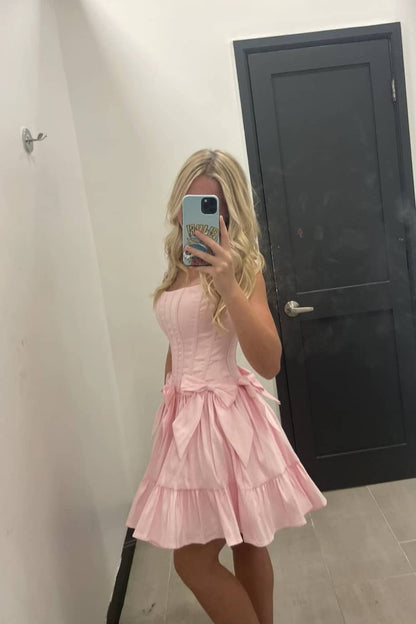 Strapless Corset Tiered Mini Dress with Bows