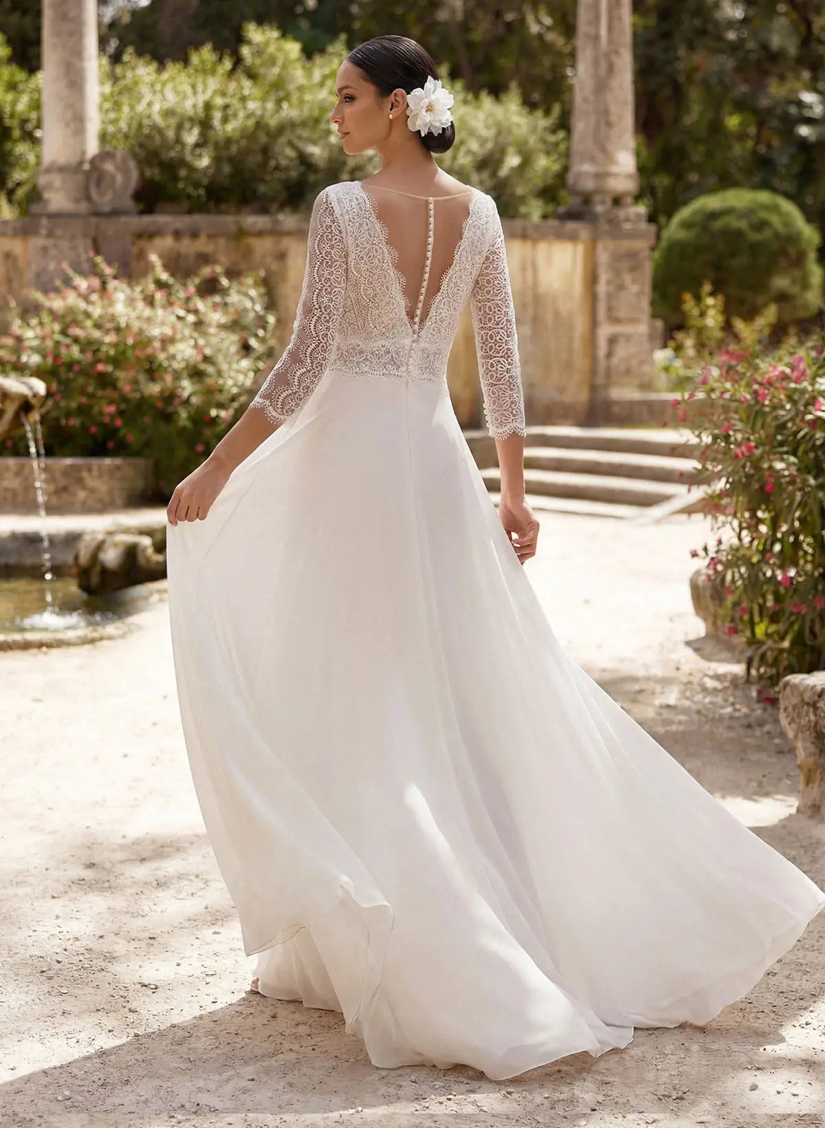 Lace V-Neck Bridal Jumpsuit with Overskirt
