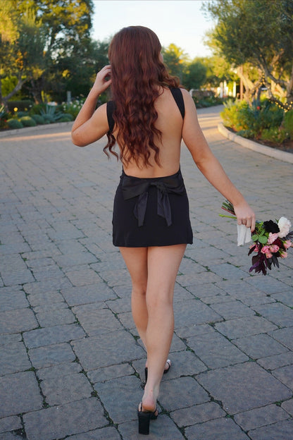 Satin Bodycon Mini Dress with Statement Back Bow