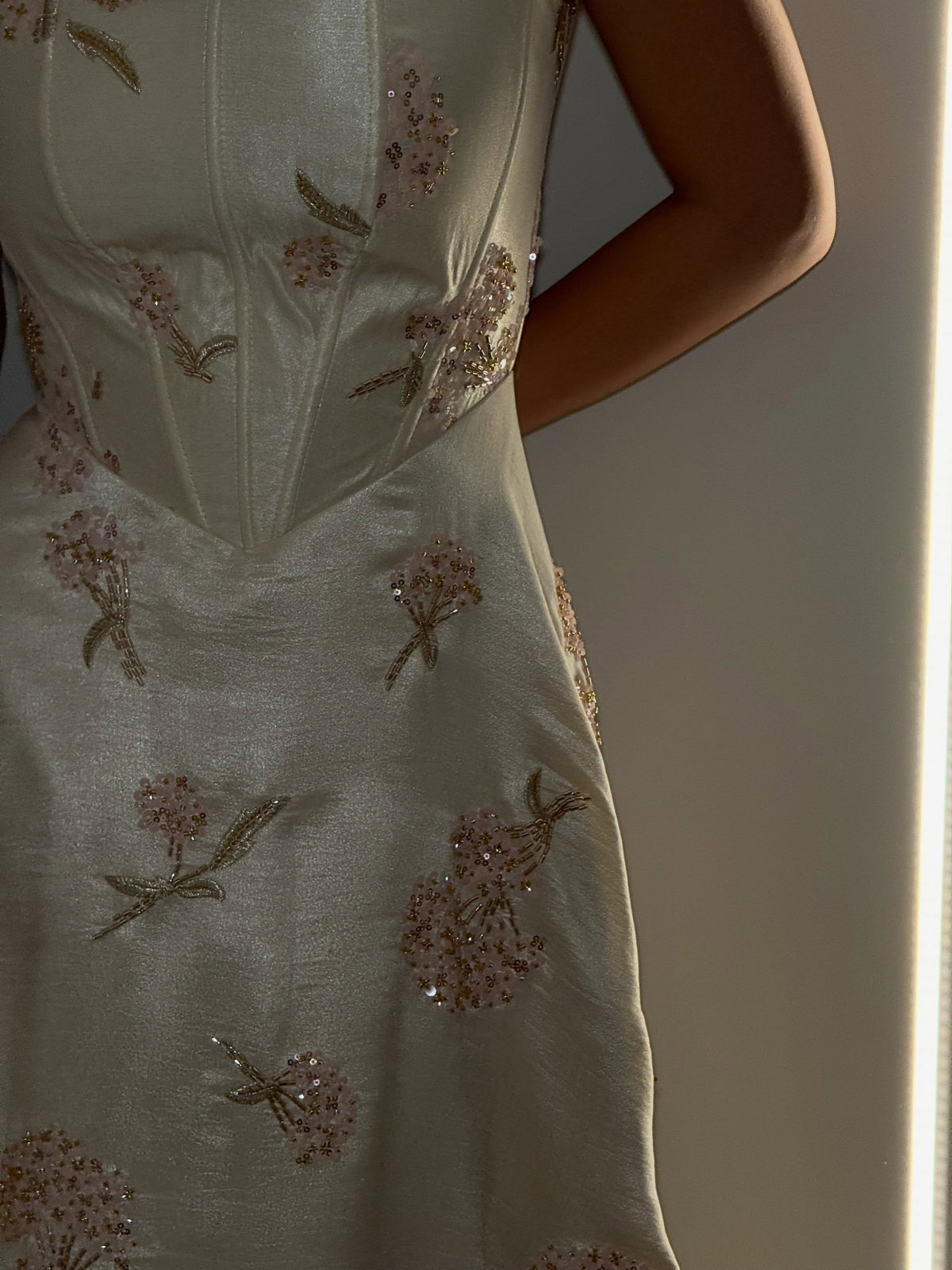 Embroidered Corset Gown with Cap Sleeves