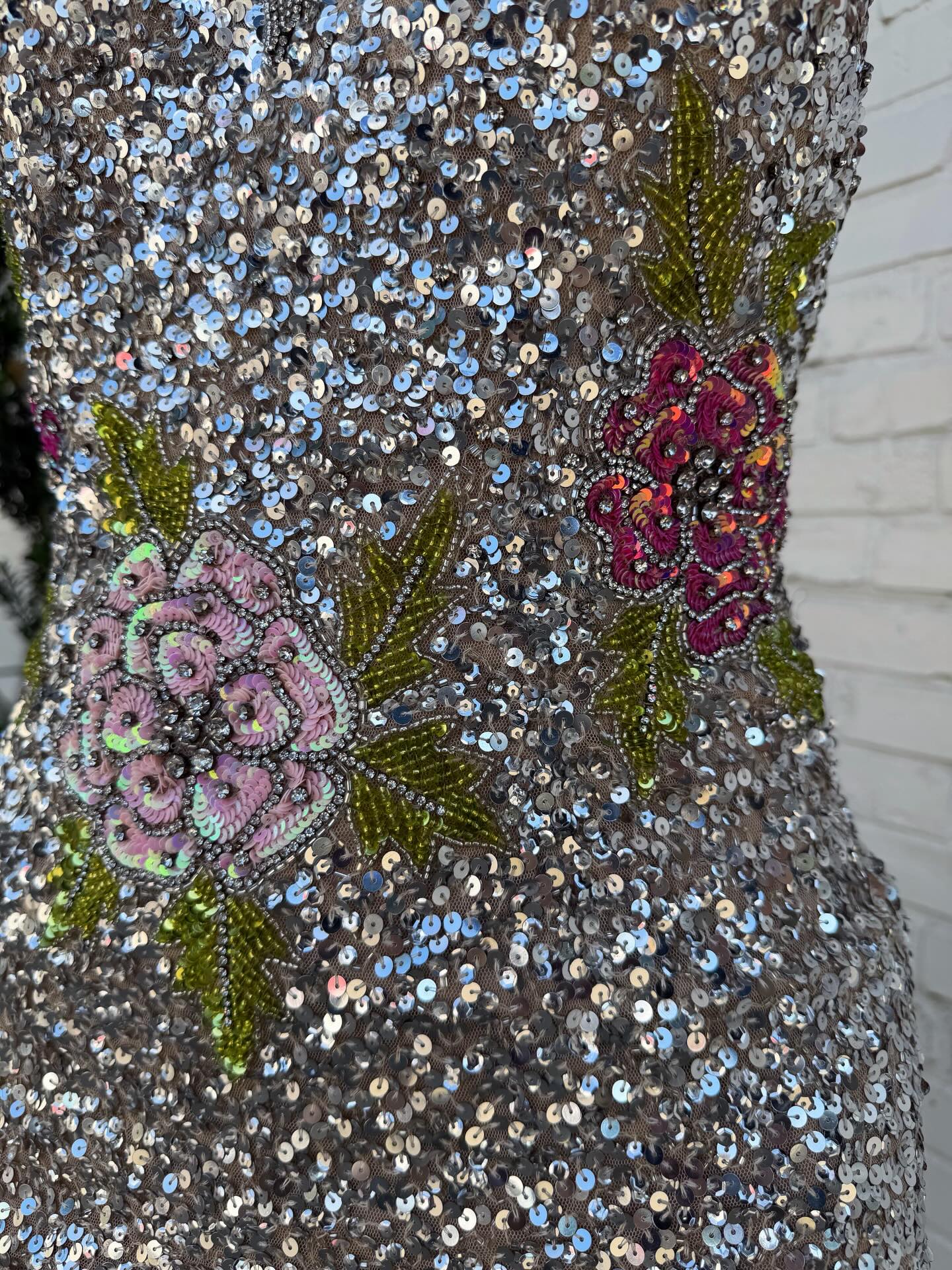 Halter Sequin Mini Dress with Floral Applique and Slit
