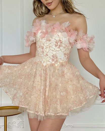 Off-the-Shoulder Corset Lace Mini Princess Dress