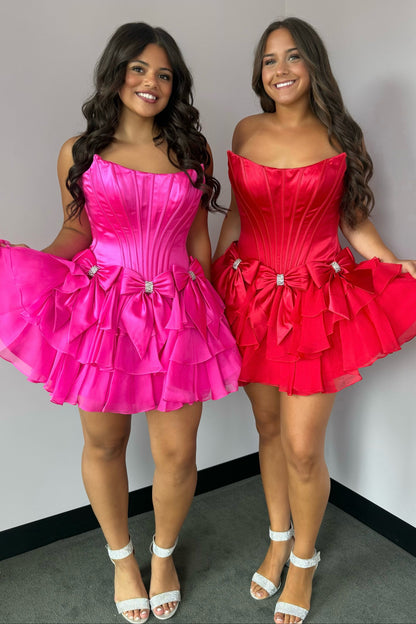 Strapless Corset Mini Dress with Tiered Ruffles