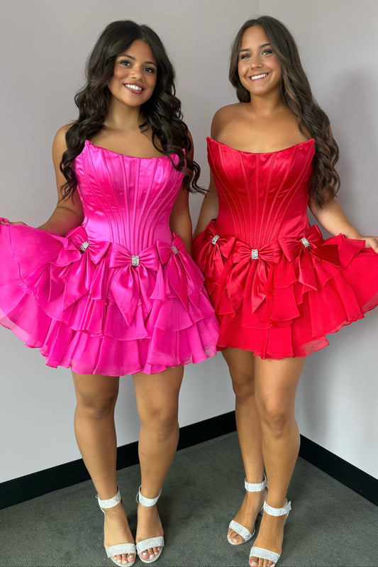 Strapless Corset Mini Dress with Tiered Ruffles