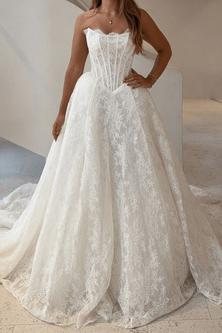 Lace Corset Ball Gown Wedding Dress with Train