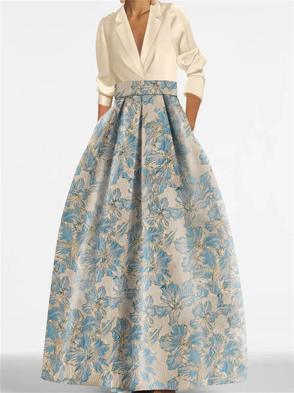 Elegant Long Sleeve Jacquard A-Line Evening Gown
