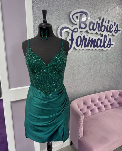 Beaded Corset Satin Mini Homecoming Dress
