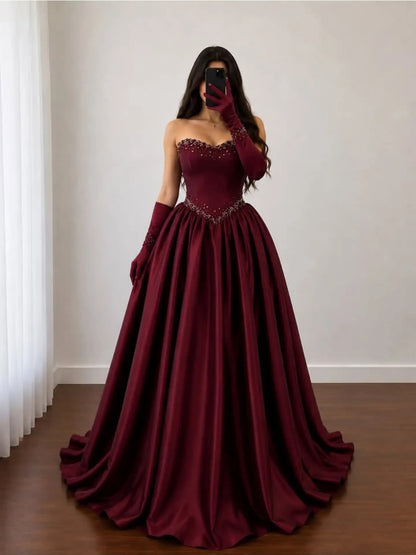 Strapless Beaded Corset Ball Gown Evening Dress