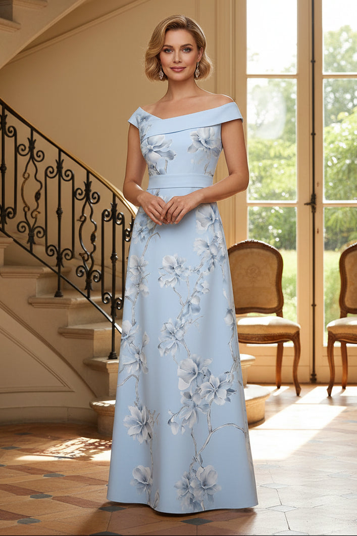 Off-the-Shoulder Floral Print A-Line Maxi Dress