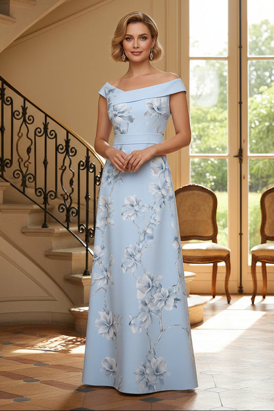 Off-the-Shoulder Floral Print A-Line Maxi Dress