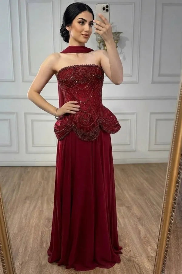 Beaded Corset Strapless A-Line Evening Gown