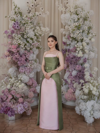 Two-Tone Column Evening Gown with Overskirt