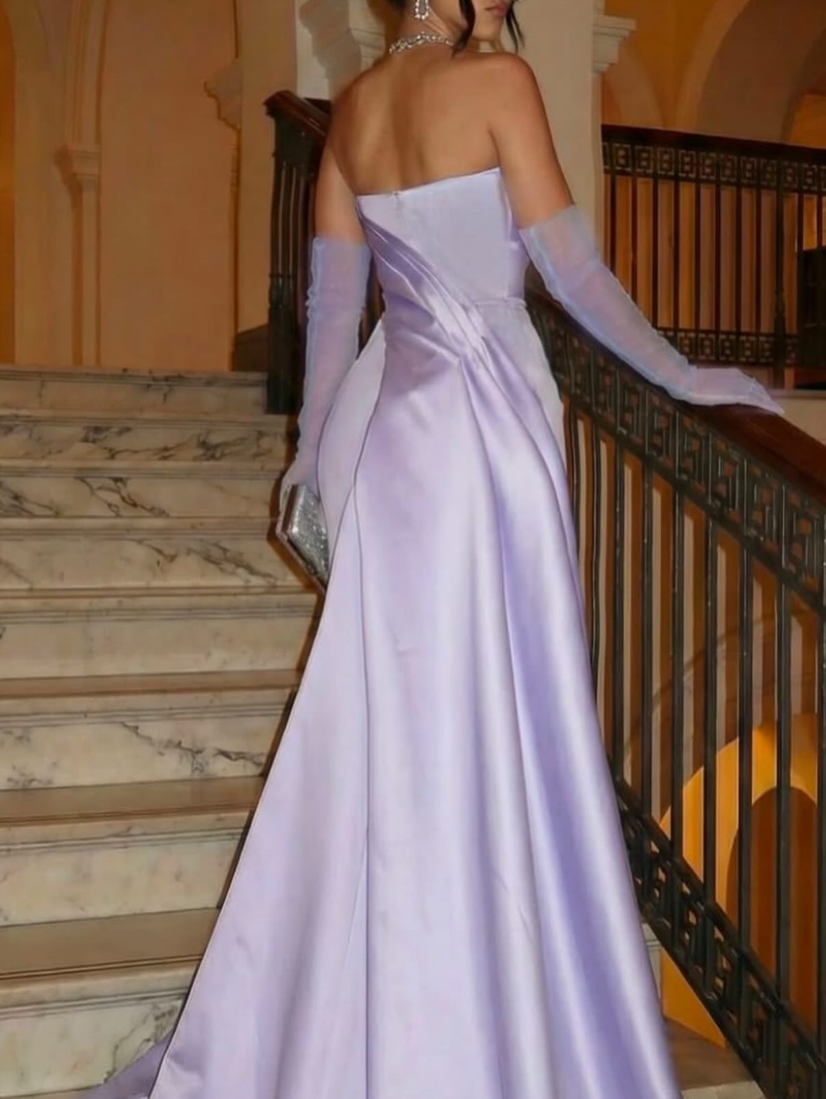 Strapless Asymmetrical Satin Evening Gown