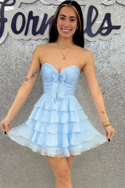 Strapless Sweetheart Tiered Ruffle Mini Dress