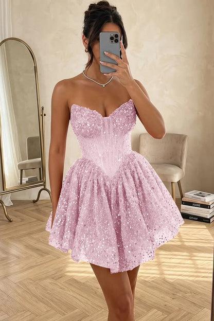 Strapless Corset Sequin A-Line Mini Dress