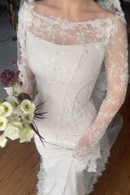 Lace Illusion Long Sleeve Wedding Dress