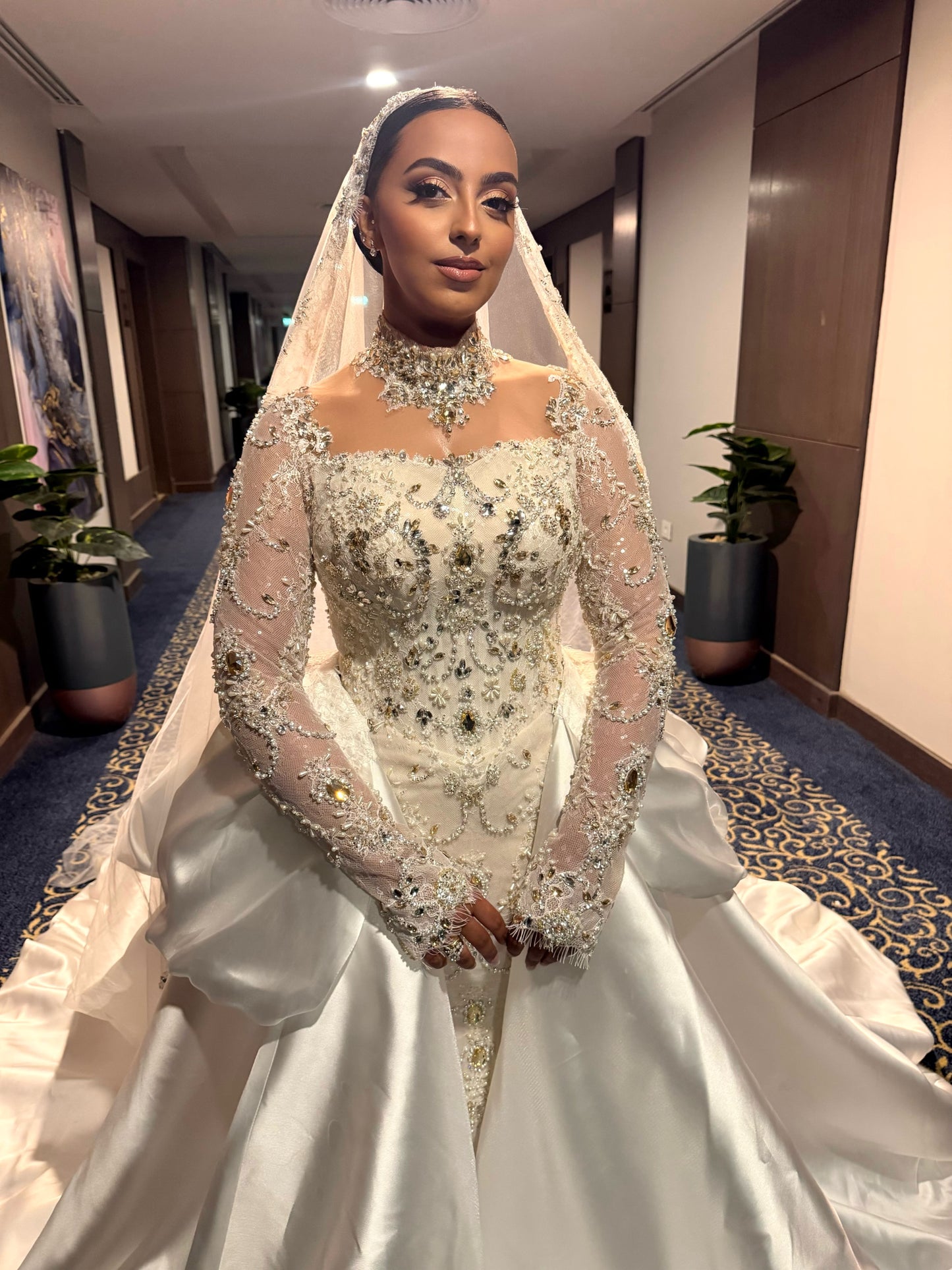 Beaded Illusion Wedding Dress with Satin Overskirt
