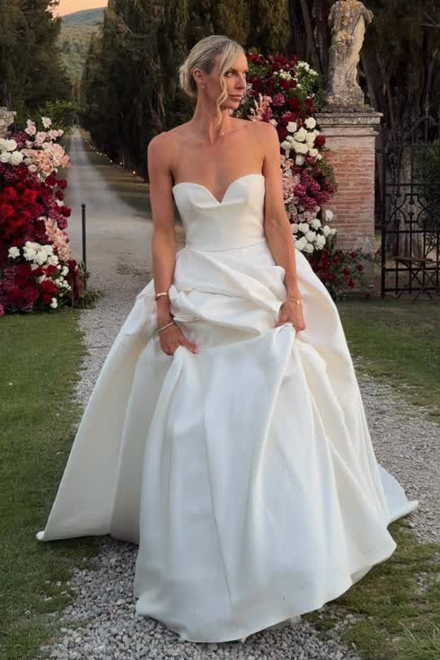 Strapless Satin Ball Gown Wedding Dress with Rosette
