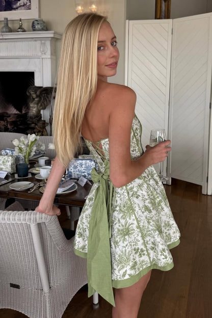 Strapless Floral Print Corset Mini Dress