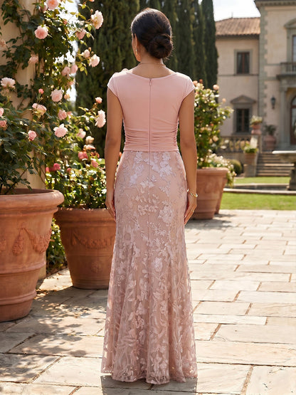 Ruched Evening Gown with 3D Flower and Lace Skirt