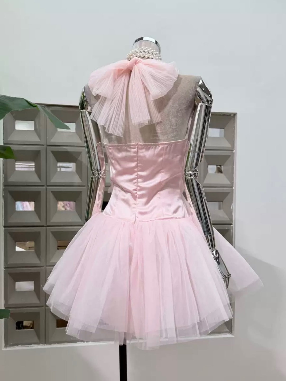 Halter Tulle Corset Mini Dress with 3D Flowers