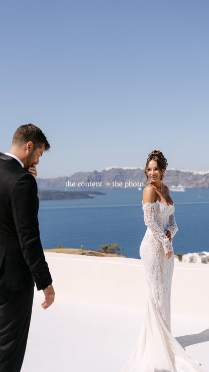 Lace Mermaid Wedding Dress with Long Sleeves & Train