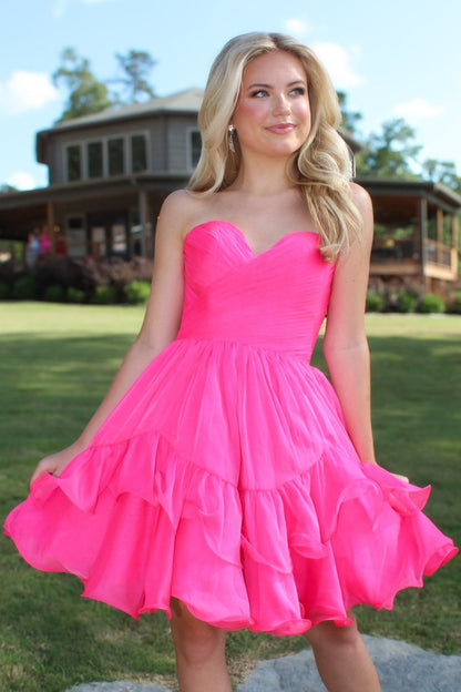 Strapless Sweetheart Tiered Ruffled Mini Dress