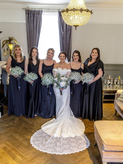 Off-the-Shoulder Lace Sleeve Wedding Dress with Slit
