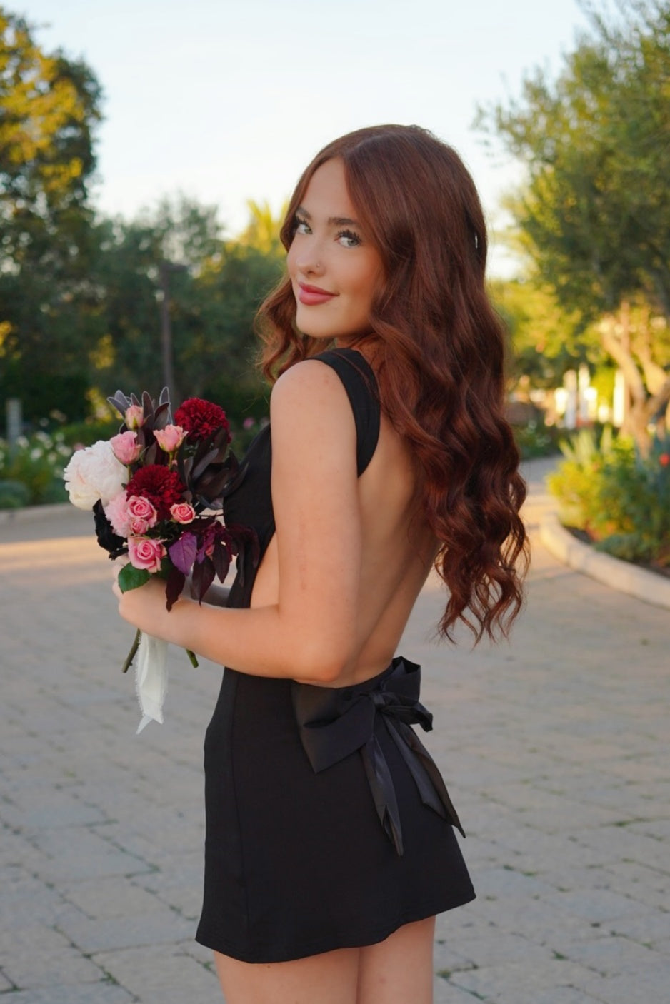 Satin Bodycon Mini Dress with Statement Back Bow