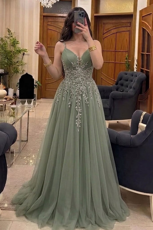 Beaded Tulle A-Line Evening Gown