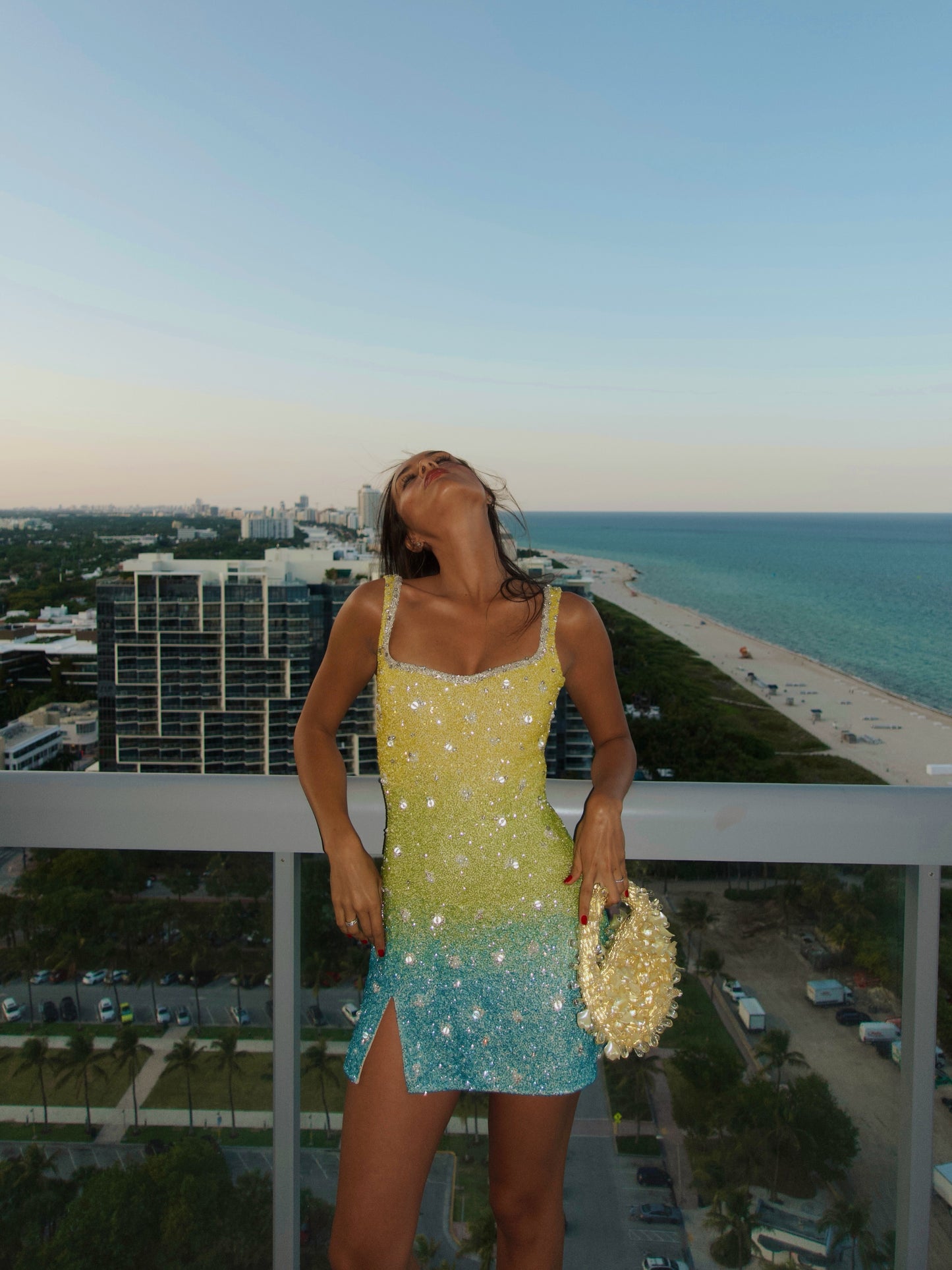 Beaded Ombre Scoop Neck Mini Dress