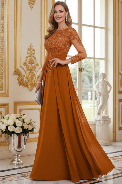 Embroidered Lace Illusion Bodice Chiffon Gown