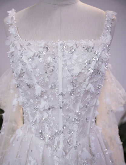 3D Floral Applique A-Line Wedding Gown