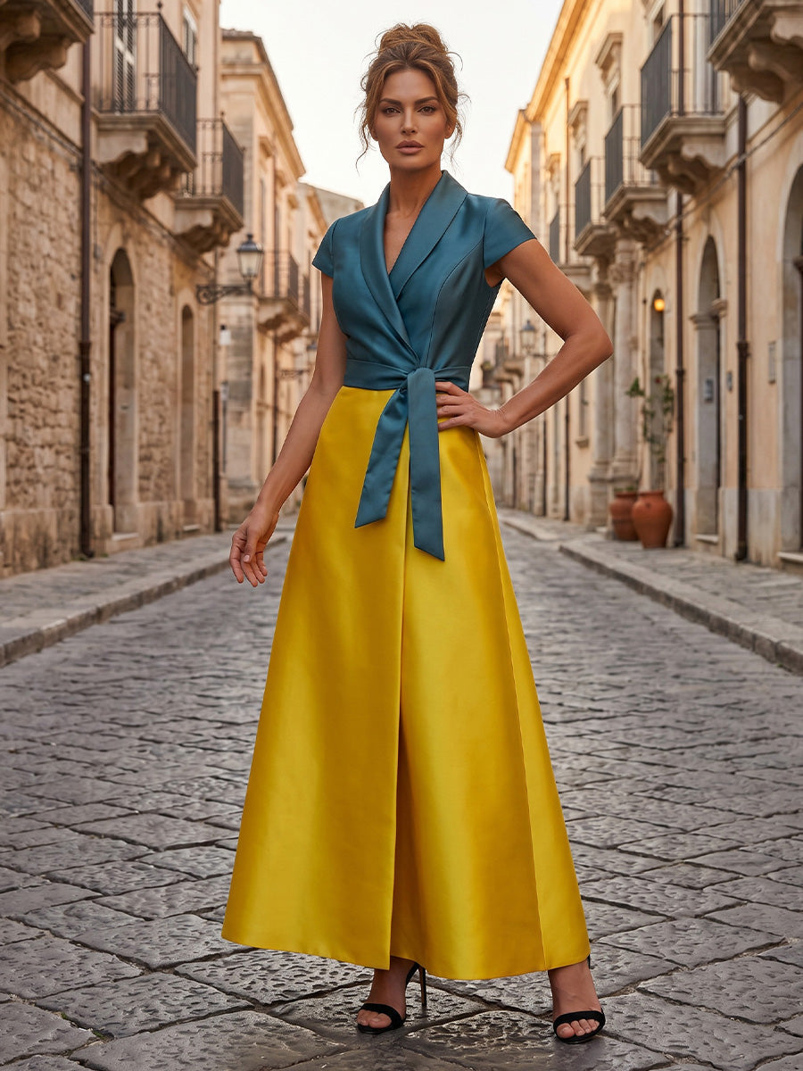 Elegant Wrap-Over A-Line Maxi Dress Set