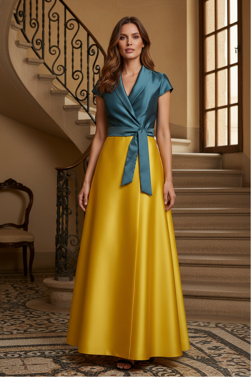 Elegant Wrap-Over A-Line Maxi Dress Set